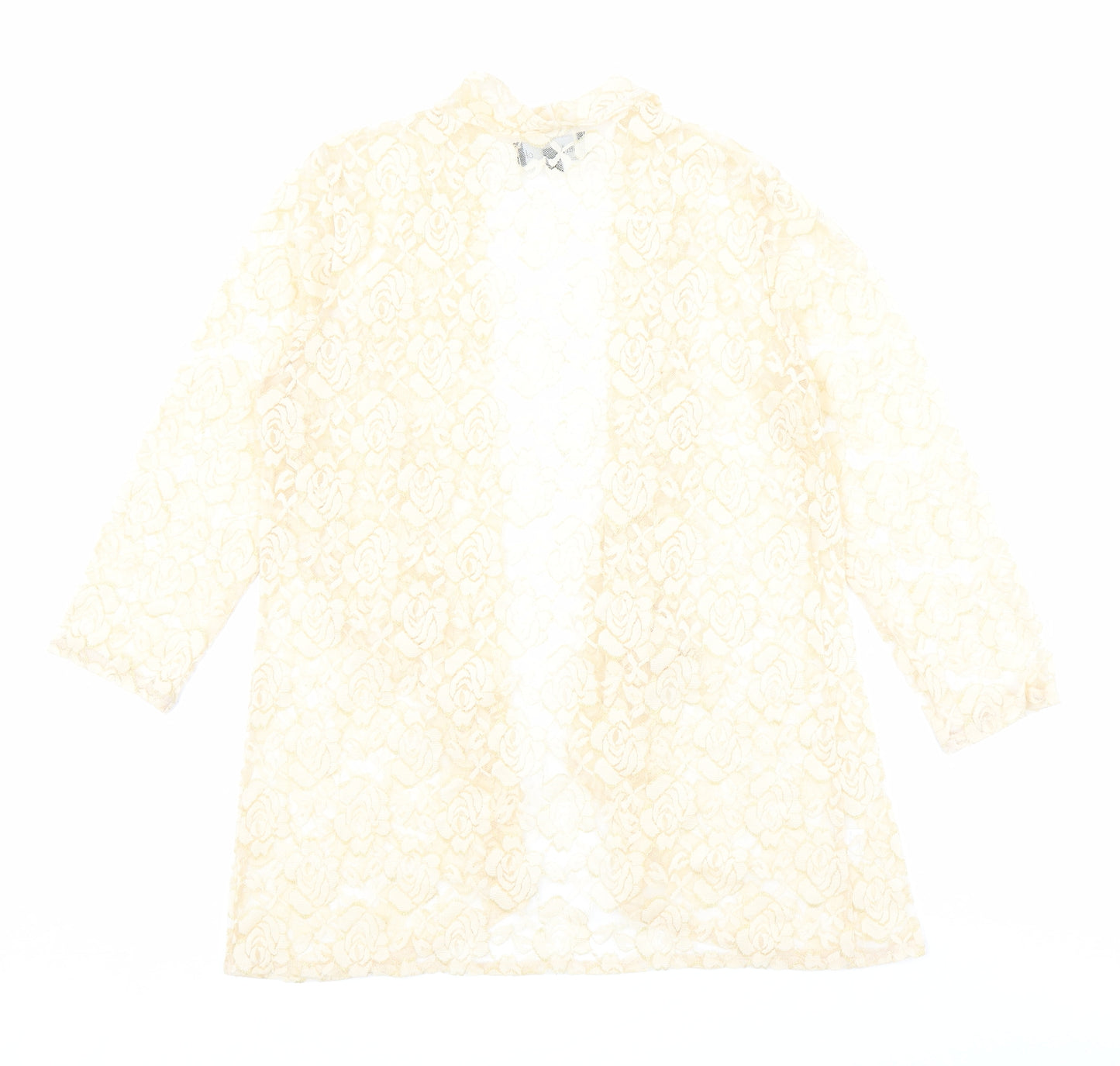 Charlotte Gold Womens Gold Floral Polyester Kimono Blouse Size 12 V-Neck - Open