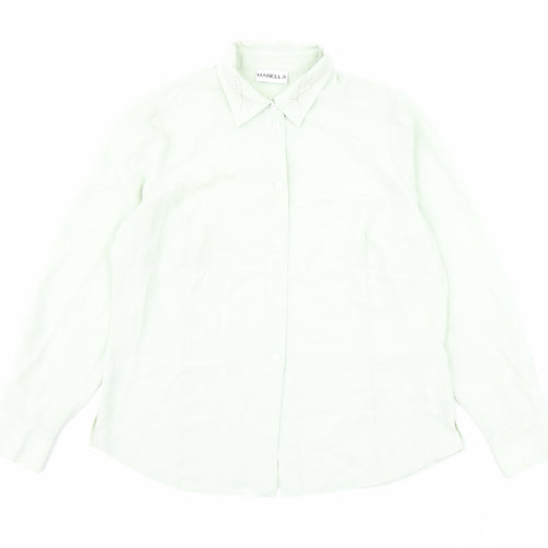 Habella Womens Green Polyester Basic Button-Up Size 12 Collared - Rhinestone Detail