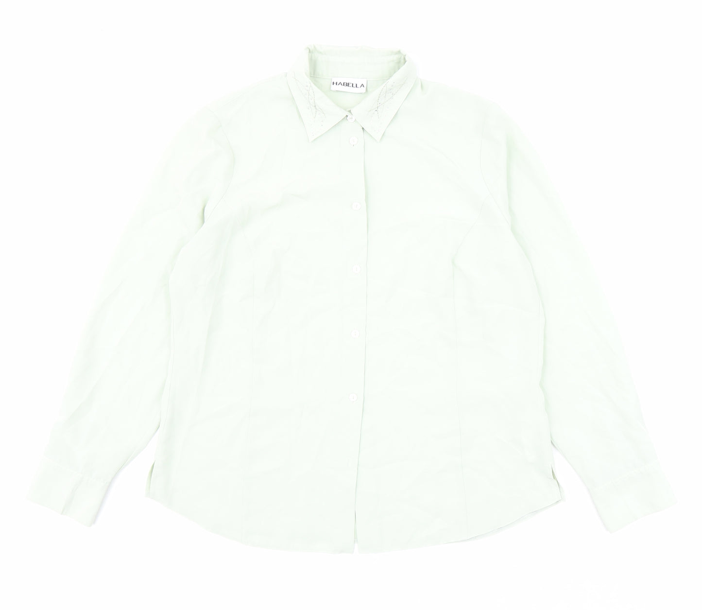 Habella Womens Green Polyester Basic Button-Up Size 12 Collared - Rhinestone Detail