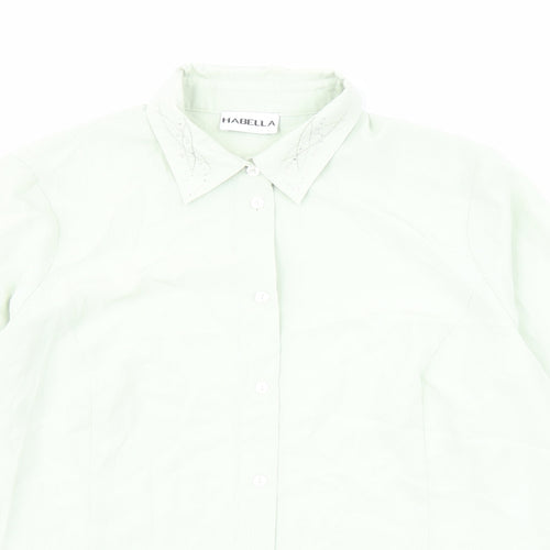 Habella Womens Green Polyester Basic Button-Up Size 12 Collared - Rhinestone Detail