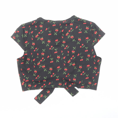 Zaful Womens Black Geometric Polyester Basic Blouse Size 8 V-Neck - Cherry Print