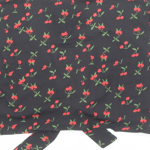 Zaful Womens Black Geometric Polyester Basic Blouse Size 8 V-Neck - Cherry Print