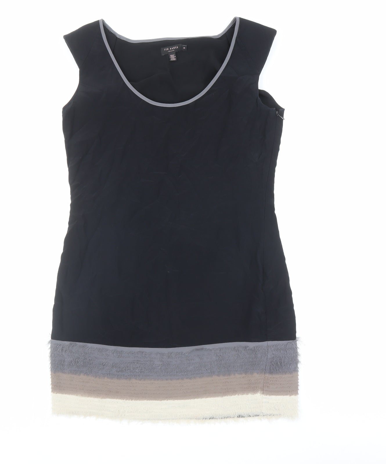 Ted Baker Womens Black Silk Shift Size 12 Scoop Neck Zip - Ted Baker Size 3