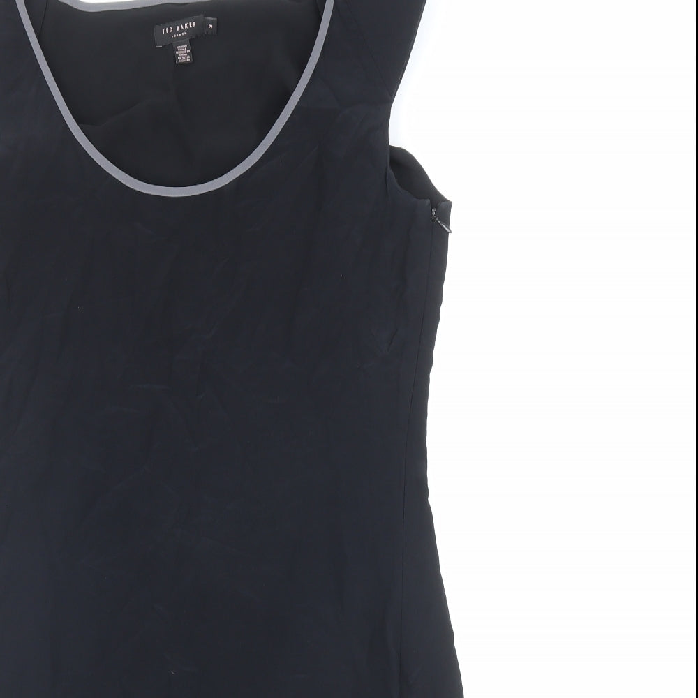 Ted Baker Womens Black Silk Shift Size 12 Scoop Neck Zip - Ted Baker Size 3