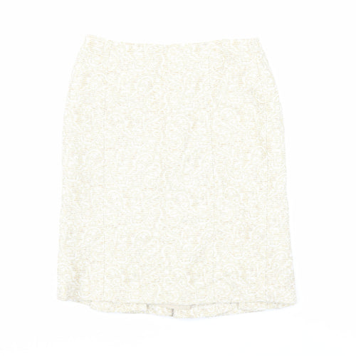 Ann Taylor Womens Beige Geometric Cotton Straight & Pencil Skirt Size 4 Zip