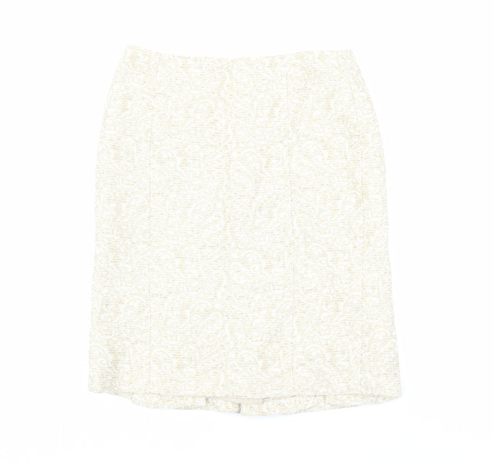 Ann Taylor Womens Beige Geometric Cotton Straight & Pencil Skirt Size 4 Zip