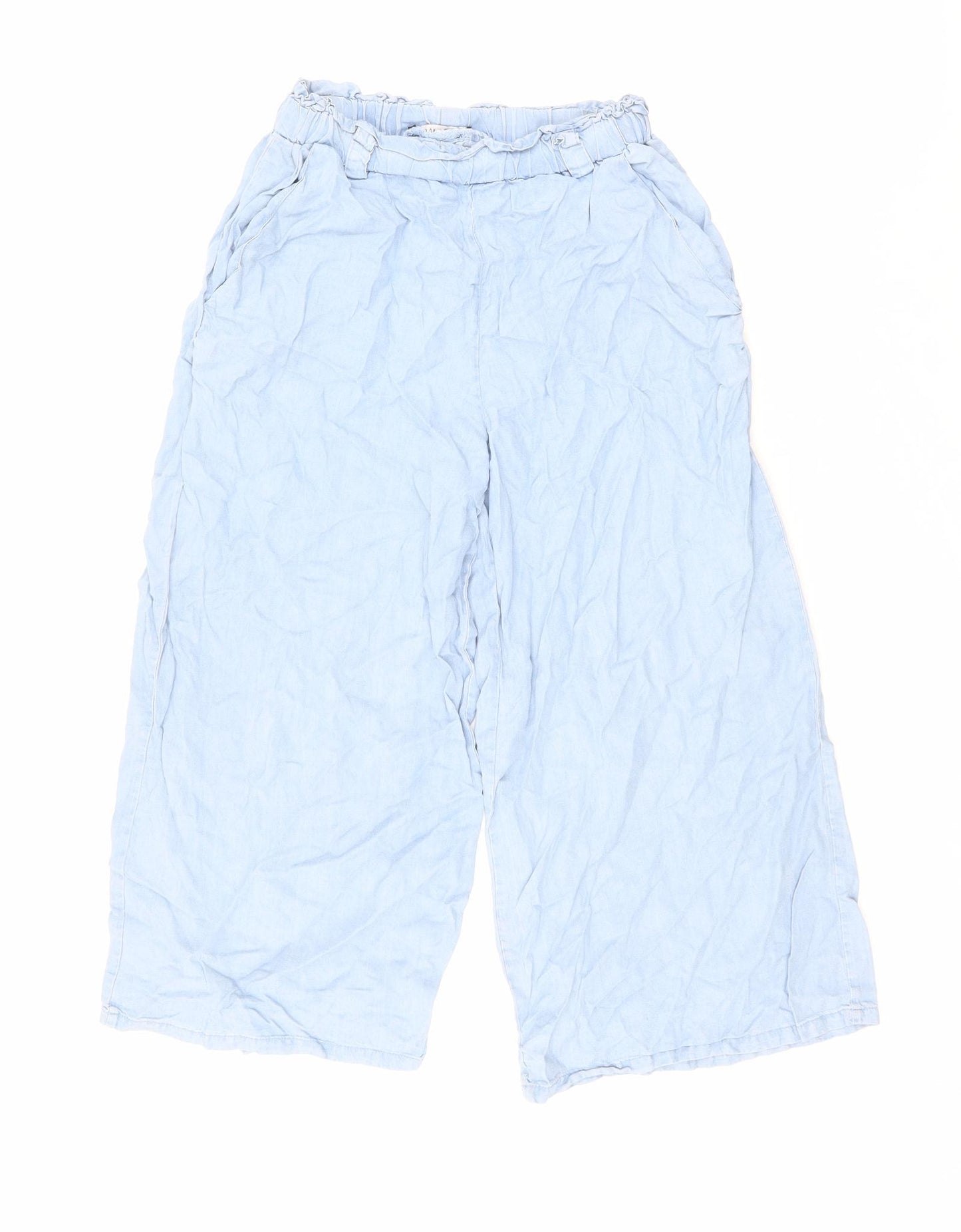 Cotton On Womens Blue Lyocell Cropped Trousers Size 8 L22 in Regular - Elastic Waist