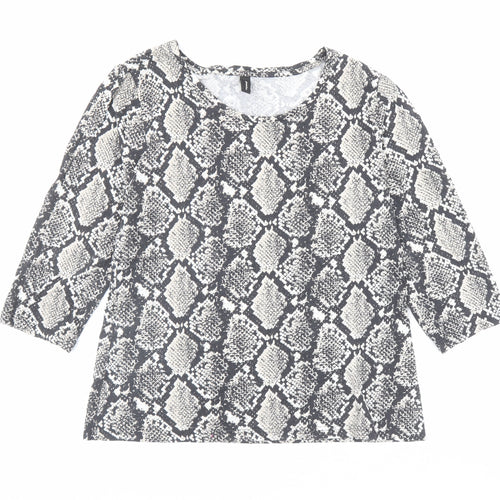 Soyaconcept Womens Black Animal Print Cotton Basic T-Shirt Size 2XL Boat Neck - Snakeskin Print
