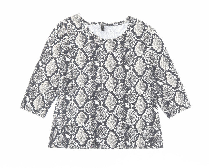 Soyaconcept Womens Black Animal Print Cotton Basic T-Shirt Size 2XL Boat Neck - Snakeskin Print