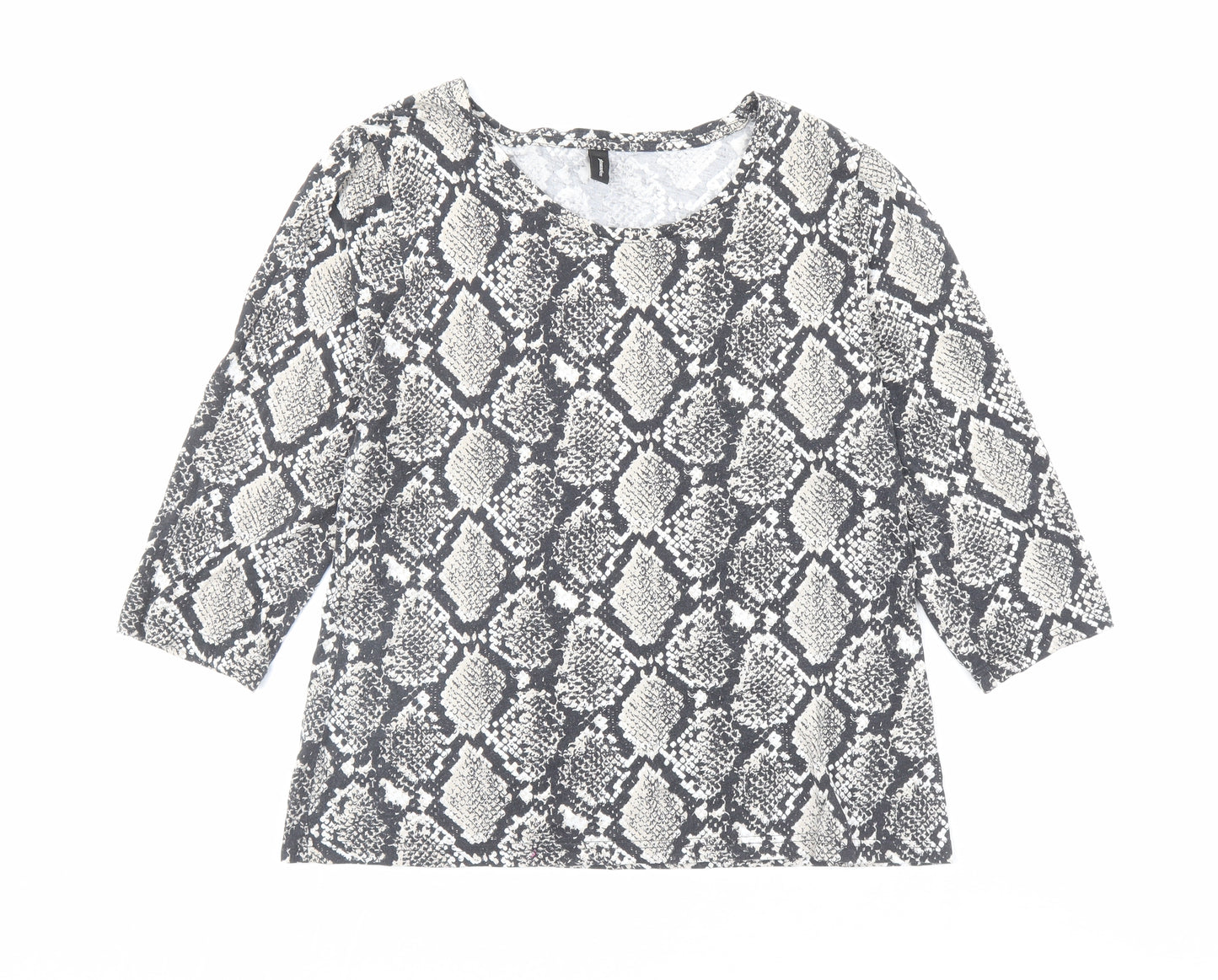 Soyaconcept Womens Black Animal Print Cotton Basic T-Shirt Size 2XL Boat Neck - Snakeskin Print