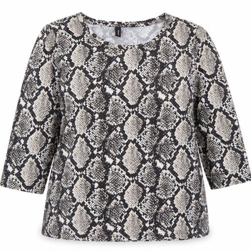 Soyaconcept Womens Black Animal Print Cotton Basic T-Shirt Size 2XL Boat Neck - Snakeskin Print