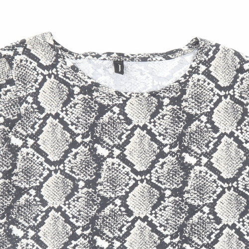 Soyaconcept Womens Black Animal Print Cotton Basic T-Shirt Size 2XL Boat Neck - Snakeskin Print