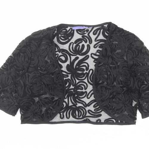 Autonomy Womens Black V-Neck Nylon Cardigan Jumper Size 14 - Open Cropped