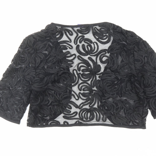 Autonomy Womens Black V-Neck Nylon Cardigan Jumper Size 14 - Open Cropped