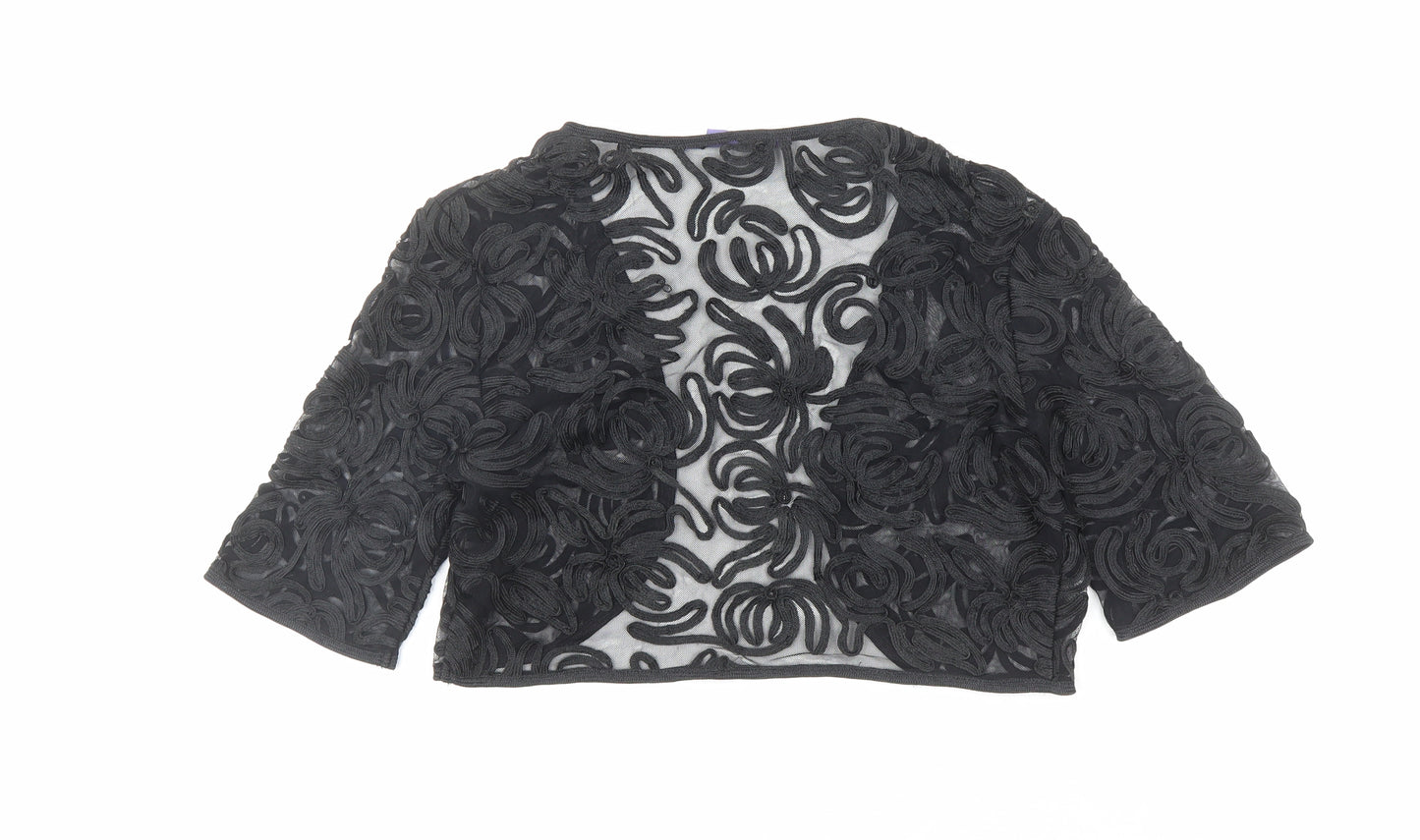 Autonomy Womens Black V-Neck Nylon Cardigan Jumper Size 14 - Open Cropped