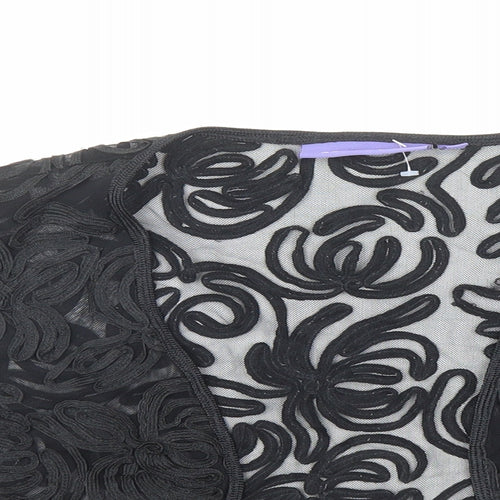 Autonomy Womens Black V-Neck Nylon Cardigan Jumper Size 14 - Open Cropped