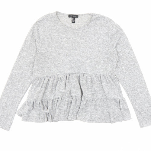 New Look Womens Grey Round Neck Polyester Pullover Jumper Size M