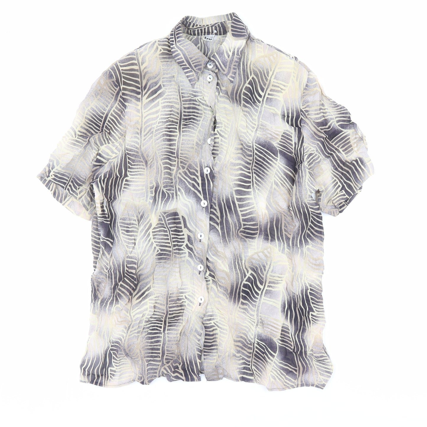 Tru Womens Multicoloured Geometric Viscose Basic Button-Up Size 12 Collared