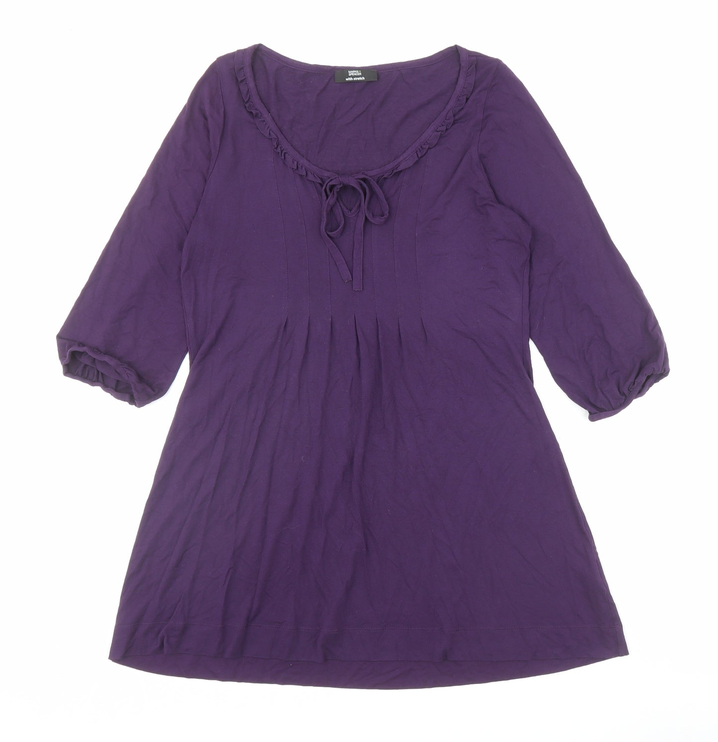 Marks and Spencer Womens Purple Viscose Tunic Blouse Size 16 Scoop Neck