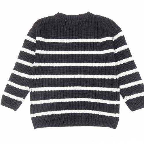 H&M Girls Black Round Neck Striped Cotton Pullover Jumper Size 10-11 Years Pullover - Size 10-12 Years