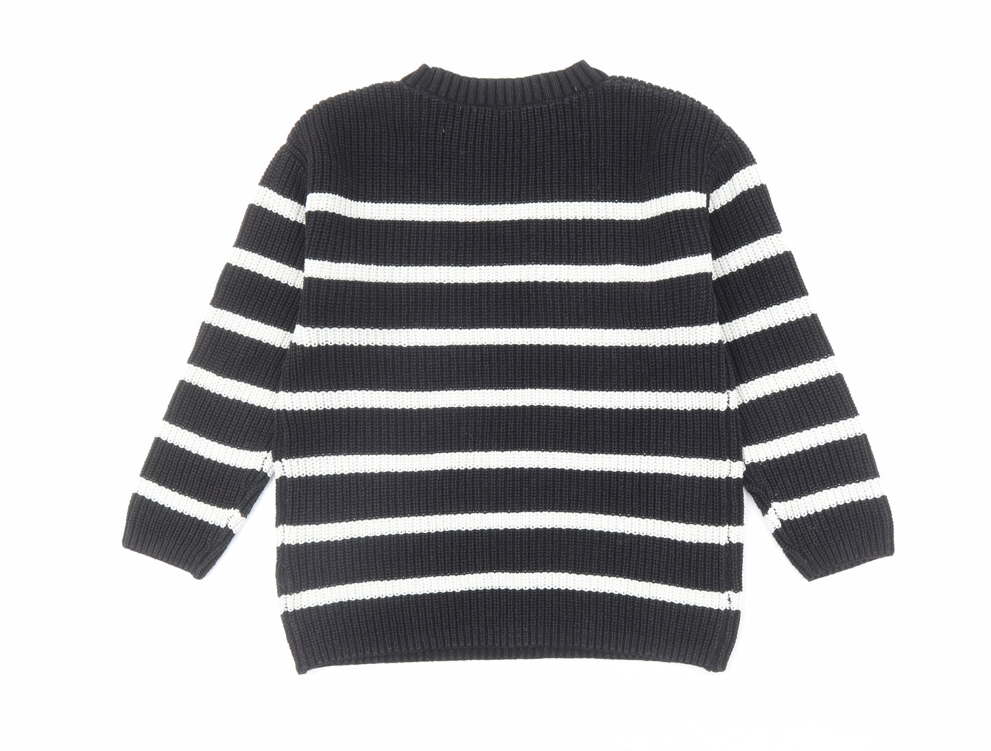 H&M Girls Black Round Neck Striped Cotton Pullover Jumper Size 10-11 Years Pullover - Size 10-12 Years