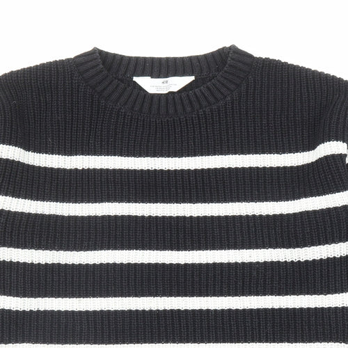 H&M Girls Black Round Neck Striped Cotton Pullover Jumper Size 10-11 Years Pullover - Size 10-12 Years