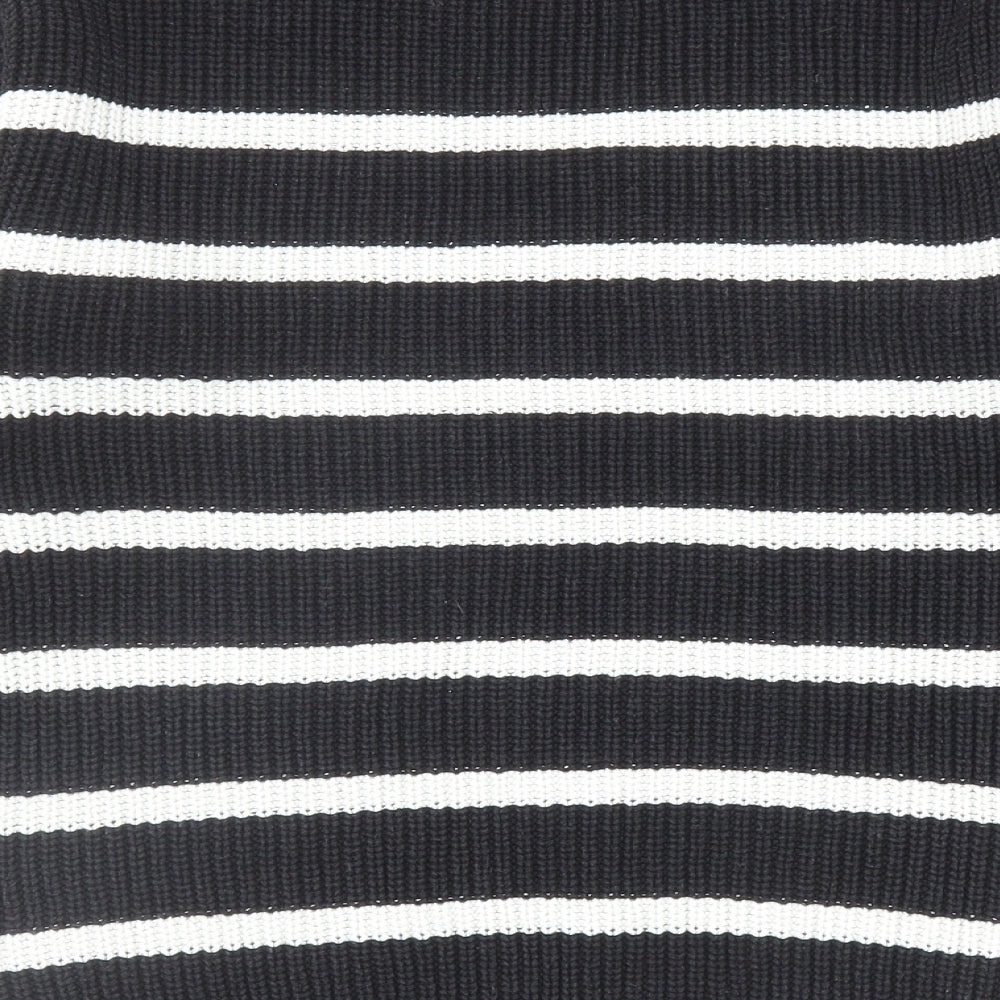 H&M Girls Black Round Neck Striped Cotton Pullover Jumper Size 10-11 Years Pullover - Size 10-12 Years