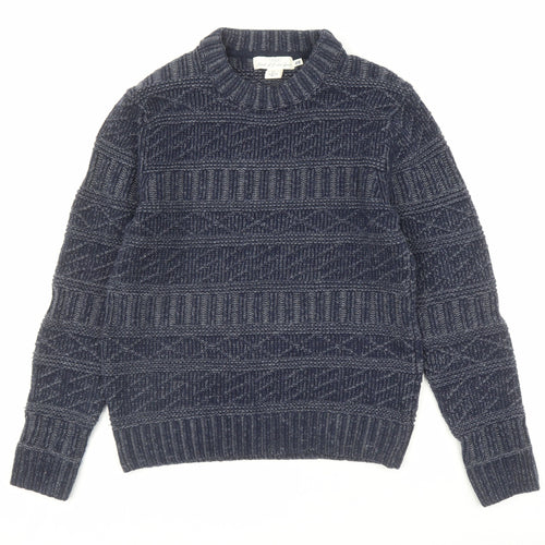 H&M Mens Blue Round Neck Wool Pullover Jumper Size L Long Sleeve