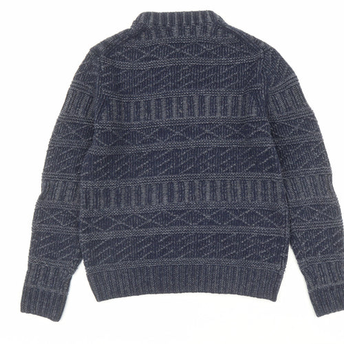 H&M Mens Blue Round Neck Wool Pullover Jumper Size L Long Sleeve