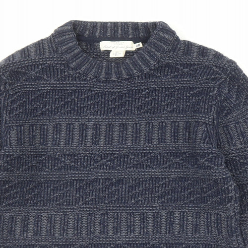 H&M Mens Blue Round Neck Wool Pullover Jumper Size L Long Sleeve