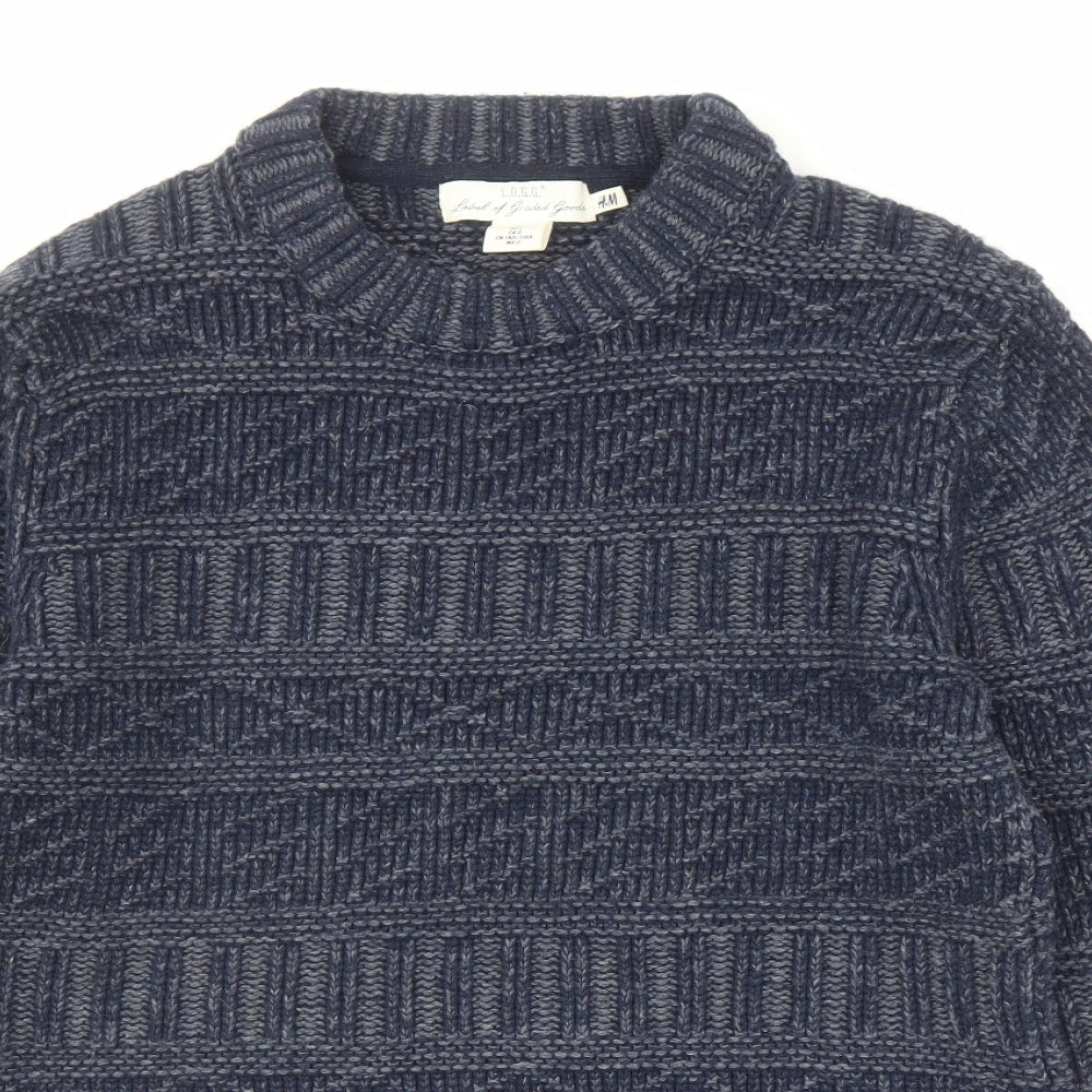 H&M Mens Blue Round Neck Wool Pullover Jumper Size L Long Sleeve