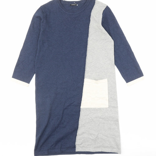 Roman Womens Blue Acrylic Jumper Dress Size 10 Round Neck Pullover