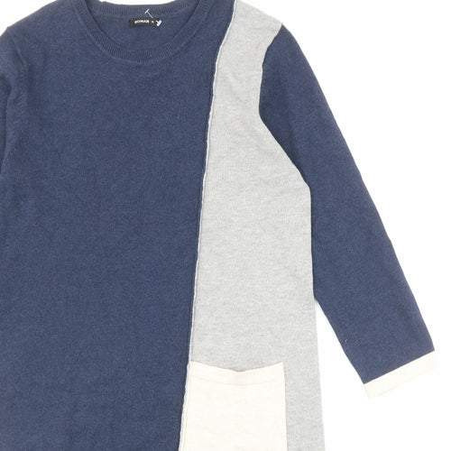 Roman Womens Blue Acrylic Jumper Dress Size 10 Round Neck Pullover