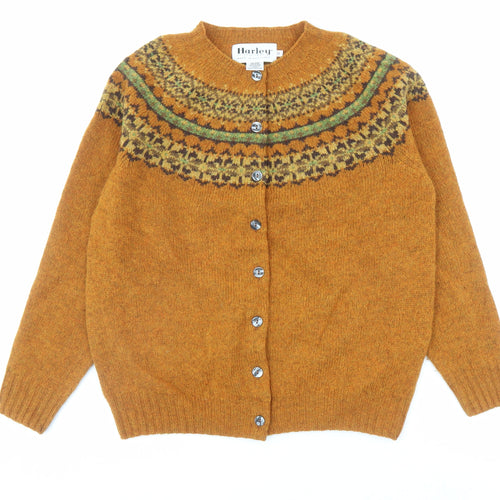 Harley Womens Orange V-Neck Wool Cardigan Jumper Size M