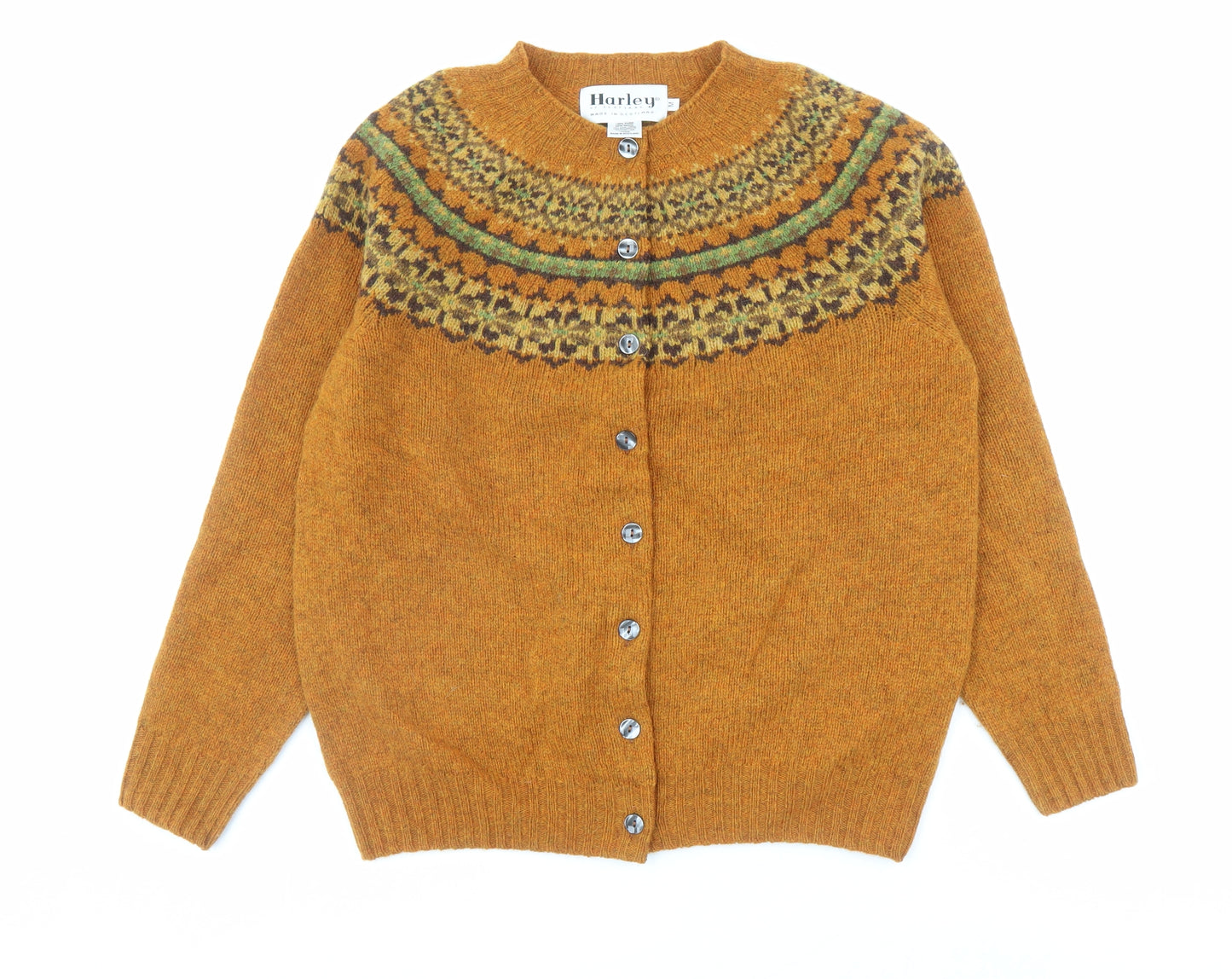 Harley Womens Orange V-Neck Wool Cardigan Jumper Size M