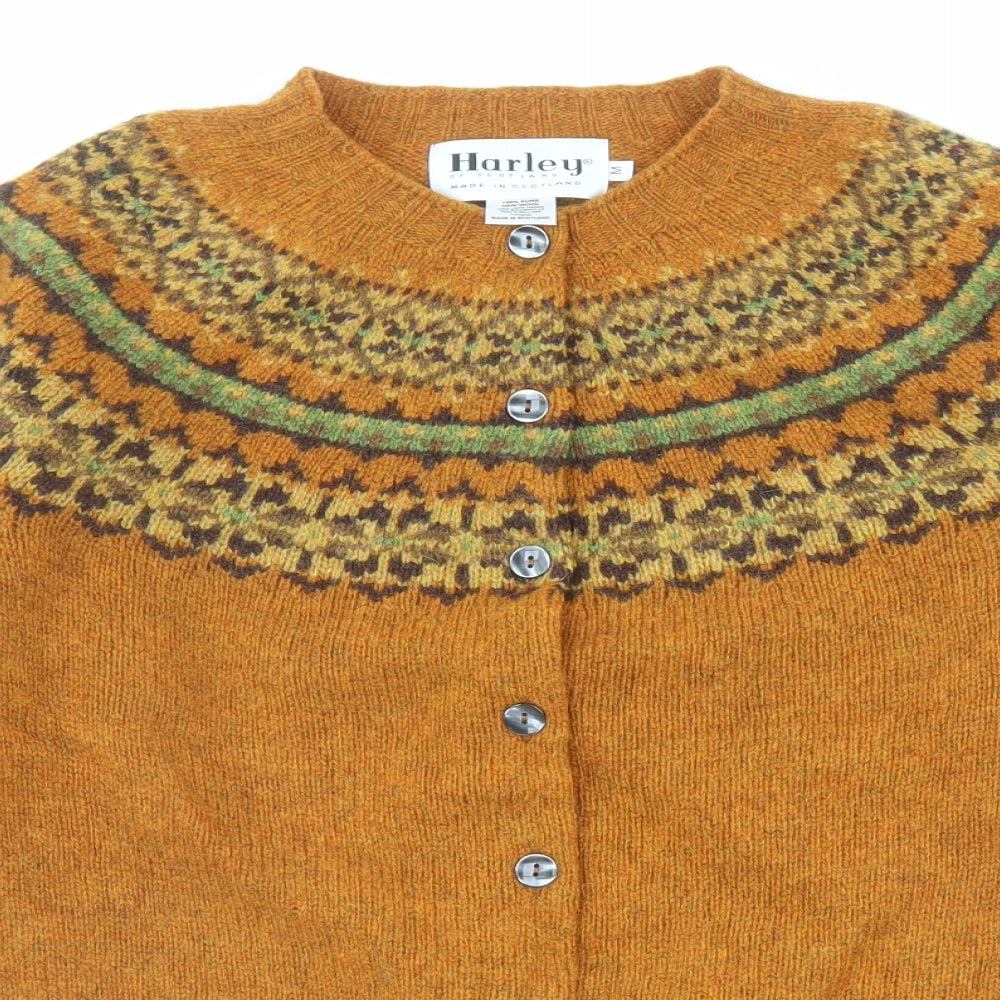 Harley Womens Orange V-Neck Wool Cardigan Jumper Size M