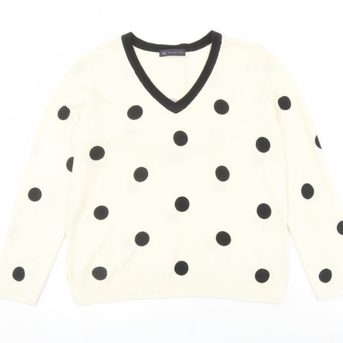 Marks and Spencer Womens Ivory V-Neck Polka Dot Acrylic Pullover Jumper Size 14