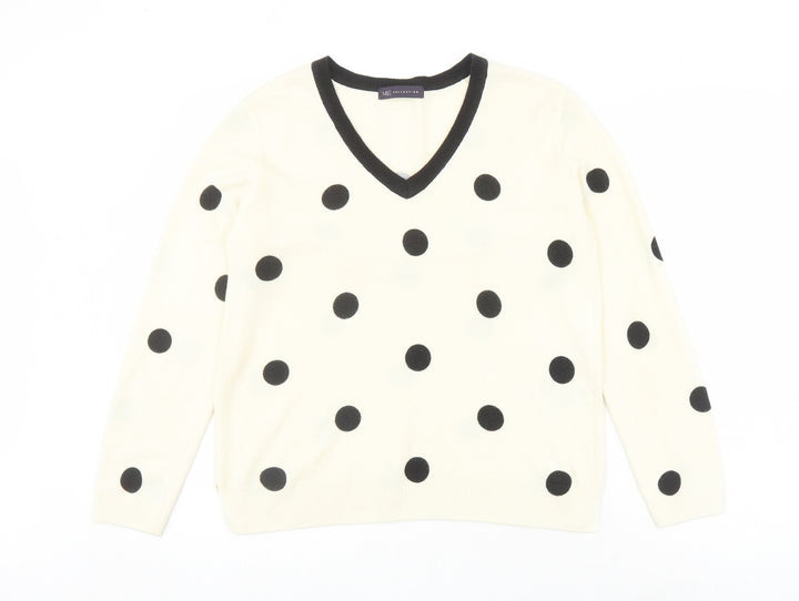 Marks and Spencer Womens Ivory V-Neck Polka Dot Acrylic Pullover Jumper Size 14
