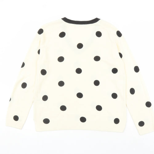 Marks and Spencer Womens Ivory V-Neck Polka Dot Acrylic Pullover Jumper Size 14