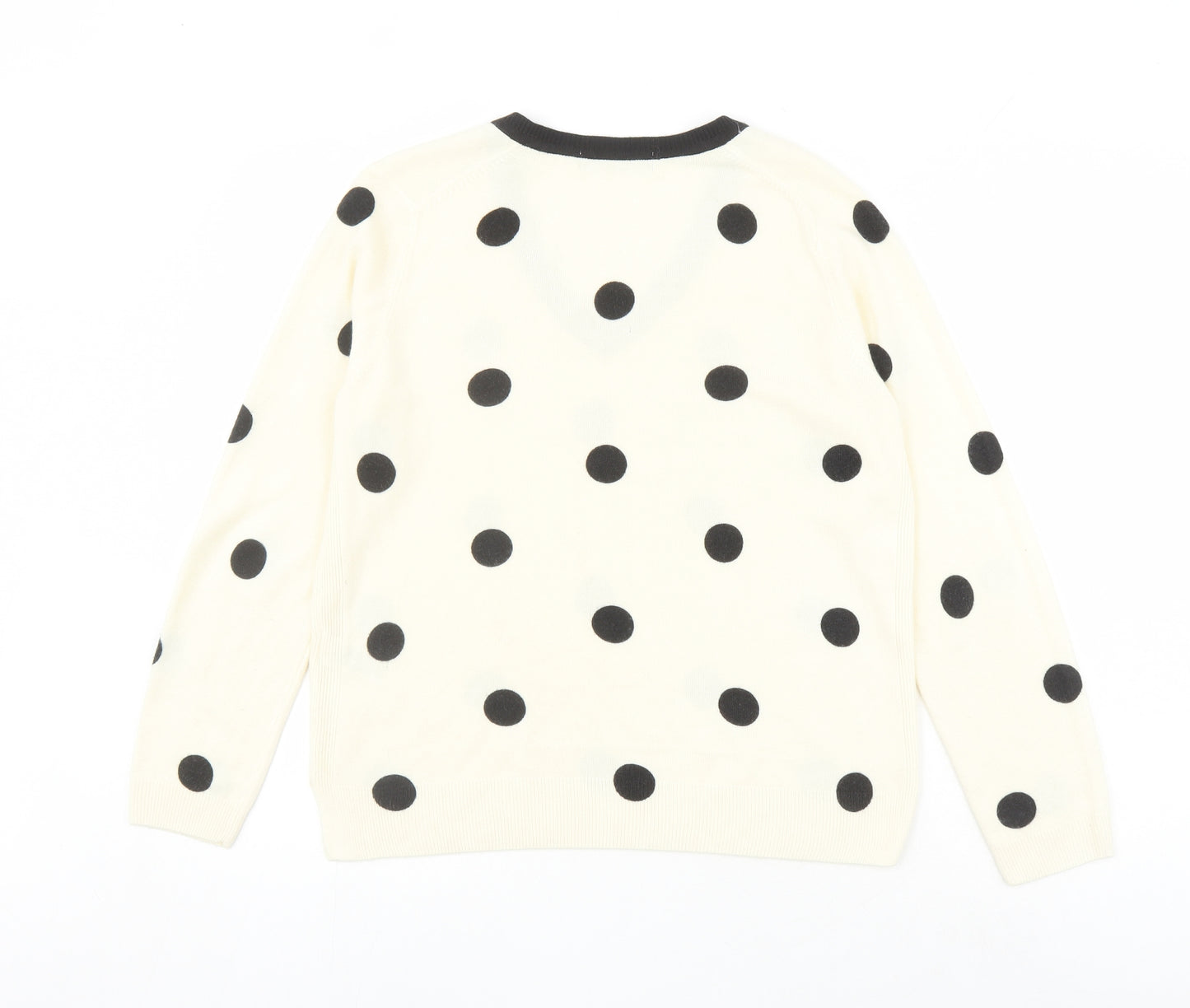 Marks and Spencer Womens Ivory V-Neck Polka Dot Acrylic Pullover Jumper Size 14