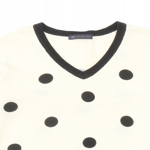 Marks and Spencer Womens Ivory V-Neck Polka Dot Acrylic Pullover Jumper Size 14