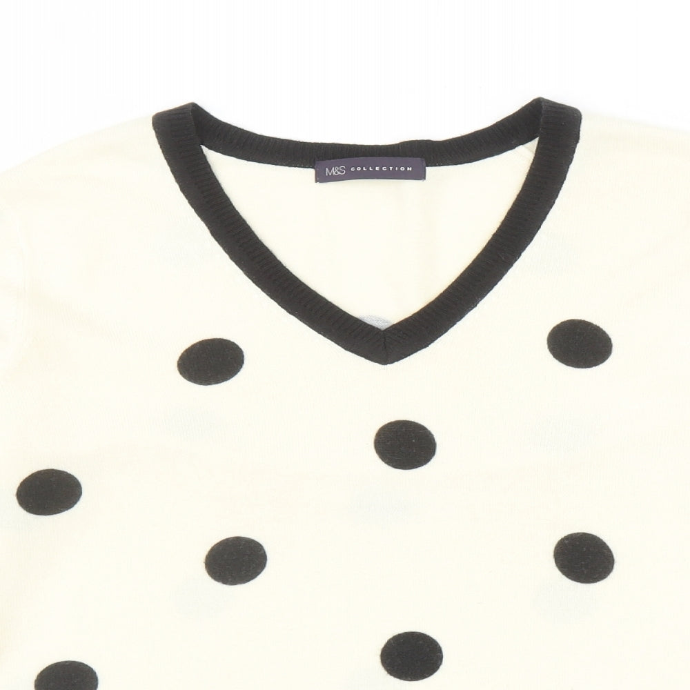 Marks and Spencer Womens Ivory V-Neck Polka Dot Acrylic Pullover Jumper Size 14