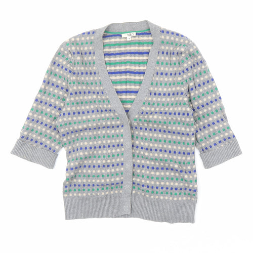 N.W.3 Womens Multicoloured V-Neck Geometric Cotton Cardigan Jumper Size 12