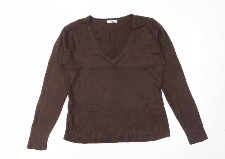 Mk Womens Brown V-Neck Acrylic Pullover Jumper Size 14