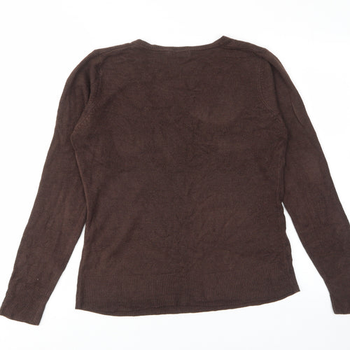 Mk Womens Brown V-Neck Acrylic Pullover Jumper Size 14