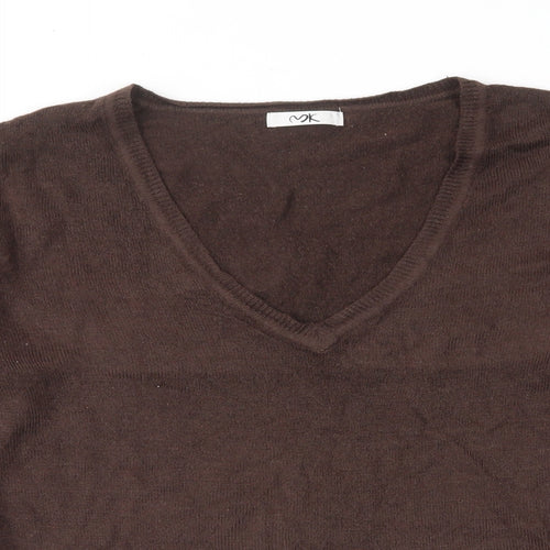 Mk Womens Brown V-Neck Acrylic Pullover Jumper Size 14
