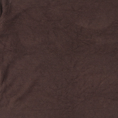 Mk Womens Brown V-Neck Acrylic Pullover Jumper Size 14