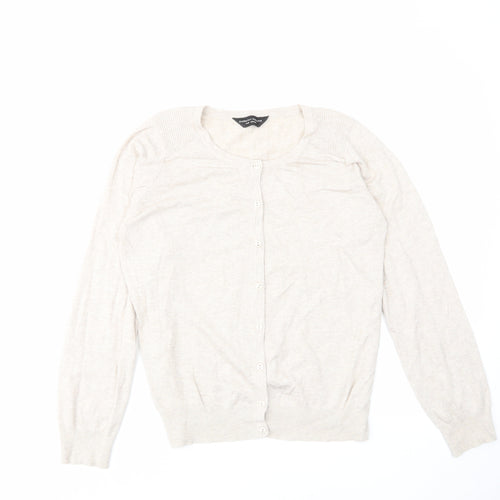 Dorothy Perkins Womens Beige Crew Neck Cotton Cardigan Jumper Size 14 - Buttons