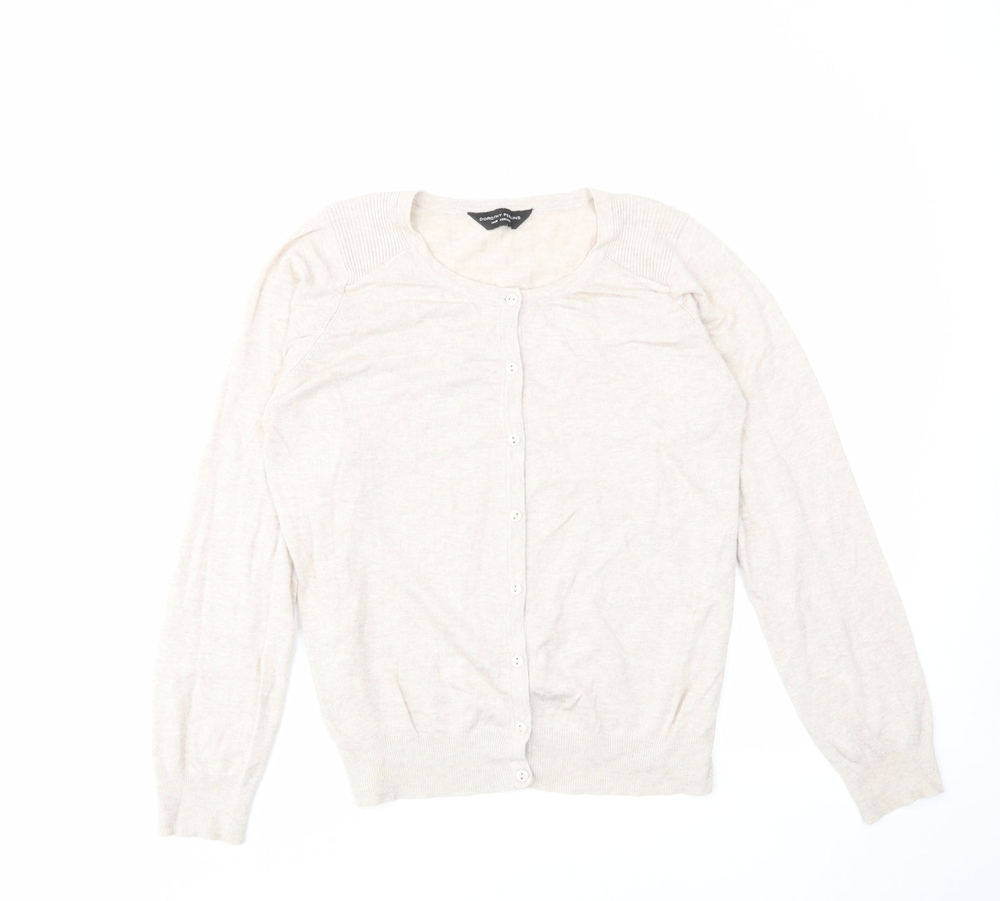 Dorothy Perkins Womens Beige Crew Neck Cotton Cardigan Jumper Size 14 - Buttons