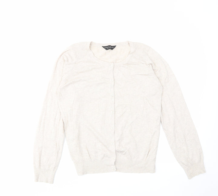 Dorothy Perkins Womens Beige Crew Neck Cotton Cardigan Jumper Size 14 - Buttons